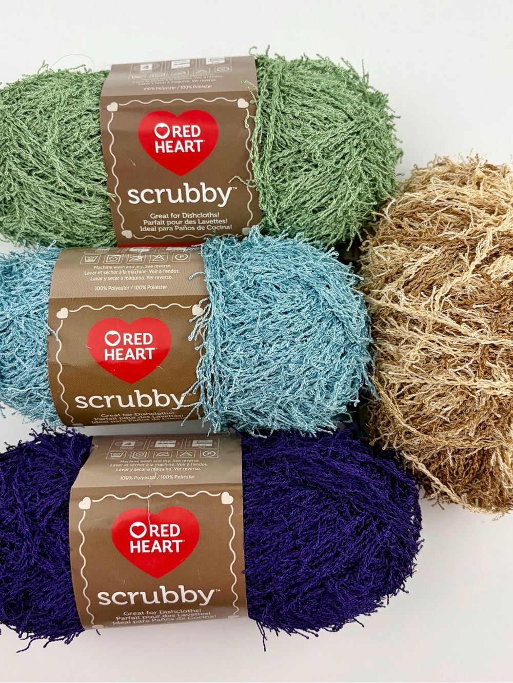 Lot of 4 Red Heart Scrubby Yarn 100 gm Dishcloth Crochet Knit Two Partial Skeins